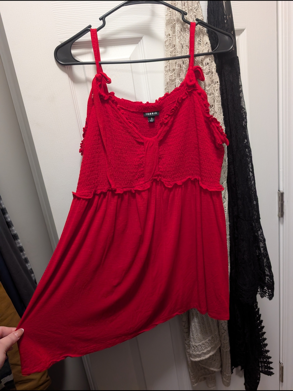 torrid Red Smocked Babydoll Cami with Tie Straps